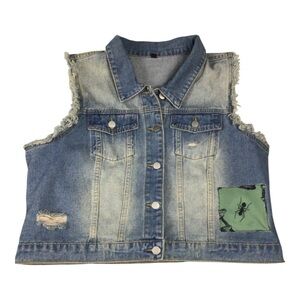Upcycled Vest Distressed Frayed 2XL One Of A Kind Patched